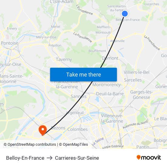 Belloy-En-France to Carrieres-Sur-Seine map