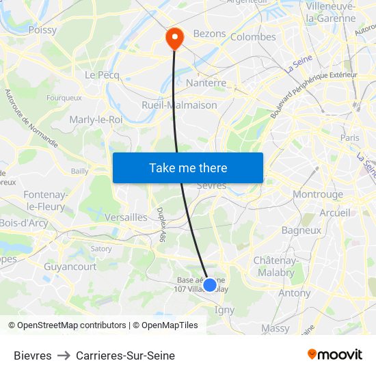 Bievres to Carrieres-Sur-Seine map