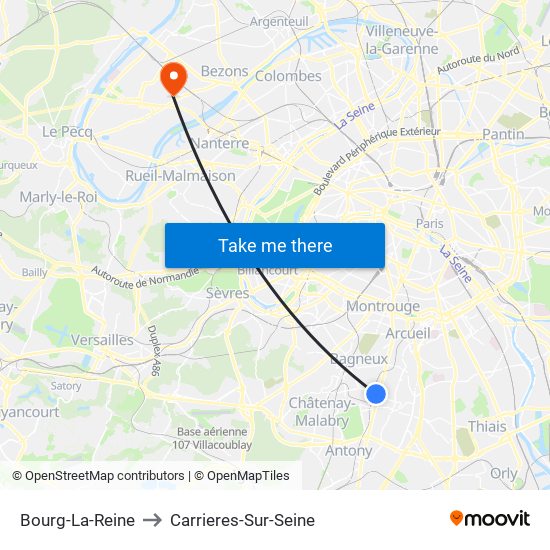 Bourg-La-Reine to Carrieres-Sur-Seine map