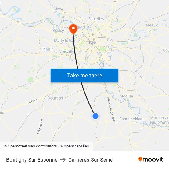 Boutigny-Sur-Essonne to Carrieres-Sur-Seine map