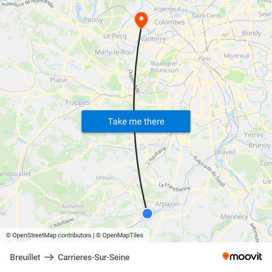 Breuillet to Carrieres-Sur-Seine map