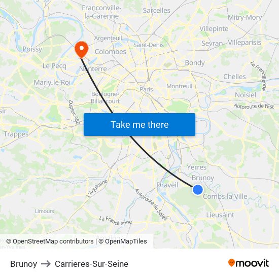 Brunoy to Carrieres-Sur-Seine map