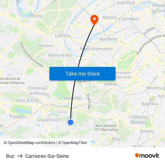 Buc to Carrieres-Sur-Seine map