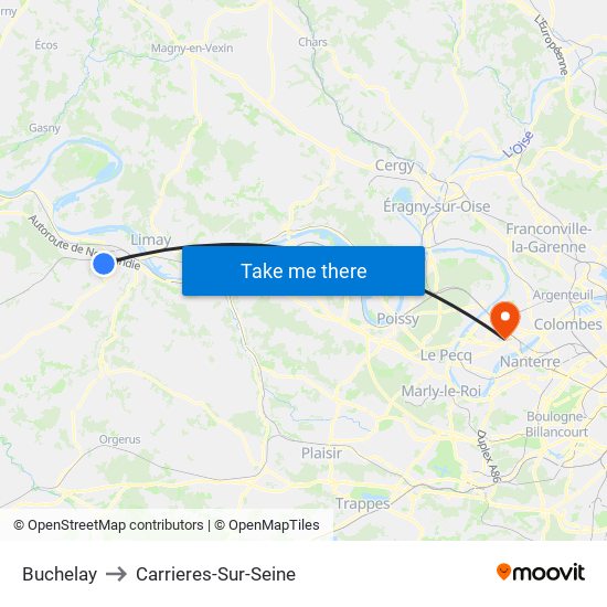 Buchelay to Carrieres-Sur-Seine map