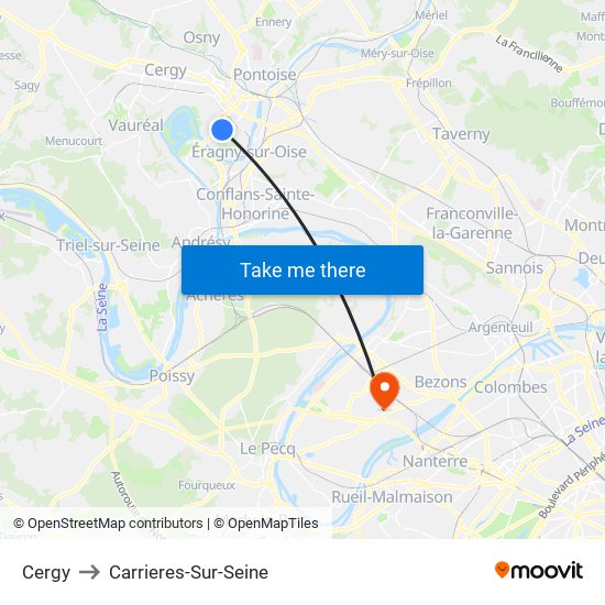 Cergy to Carrieres-Sur-Seine map
