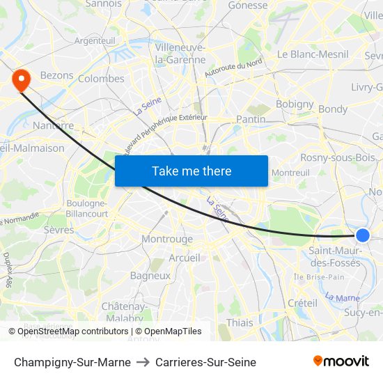 Champigny-Sur-Marne to Carrieres-Sur-Seine map