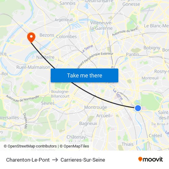 Charenton-Le-Pont to Carrieres-Sur-Seine map