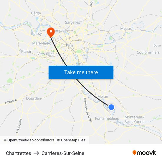 Chartrettes to Carrieres-Sur-Seine map