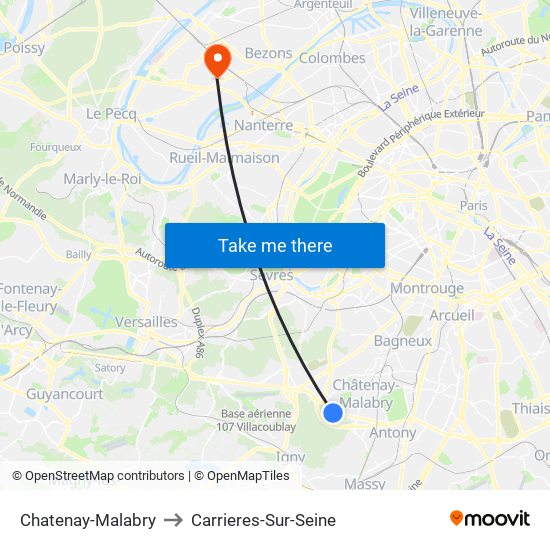 Chatenay-Malabry to Carrieres-Sur-Seine map