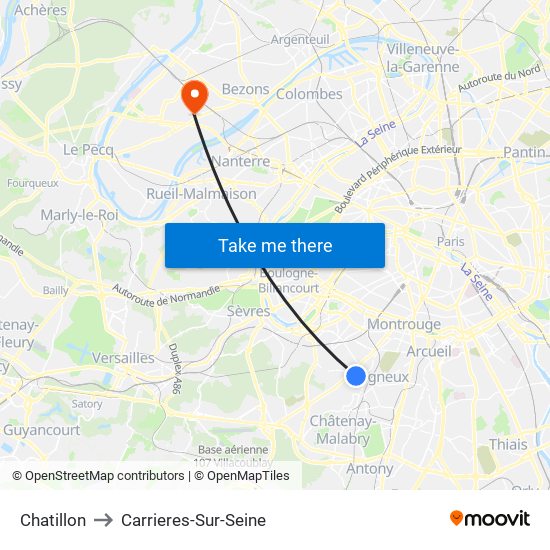 Chatillon to Carrieres-Sur-Seine map