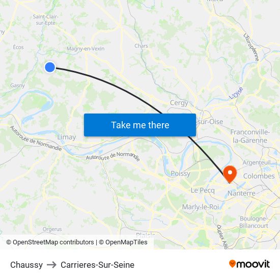 Chaussy to Carrieres-Sur-Seine map