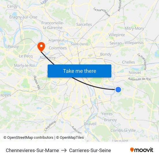 Chennevieres-Sur-Marne to Carrieres-Sur-Seine map