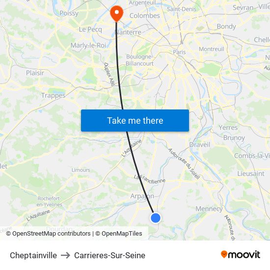 Cheptainville to Carrieres-Sur-Seine map