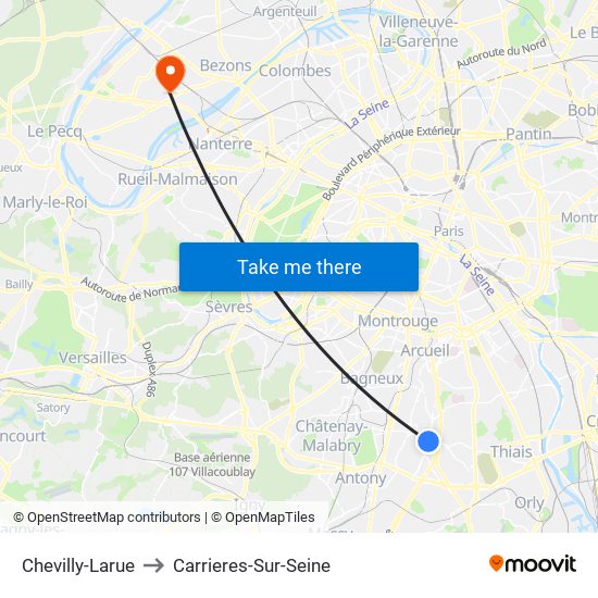 Chevilly-Larue to Carrieres-Sur-Seine map