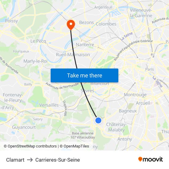 Clamart to Carrieres-Sur-Seine map