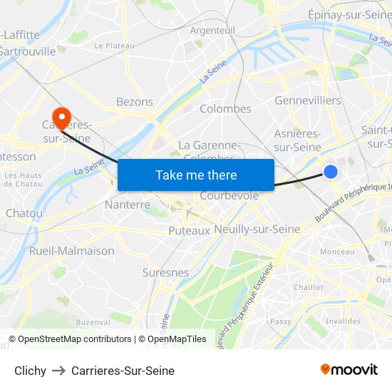 Clichy to Carrieres-Sur-Seine map