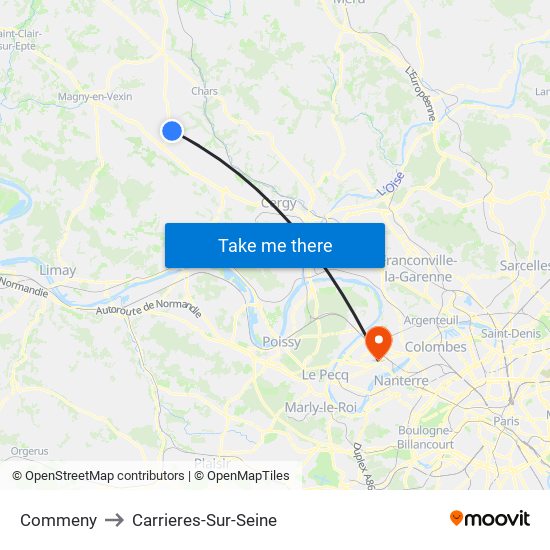 Commeny to Carrieres-Sur-Seine map