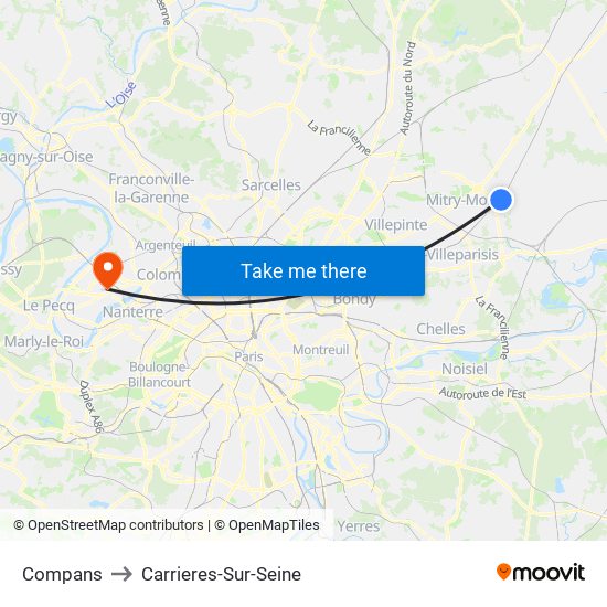 Compans to Carrieres-Sur-Seine map