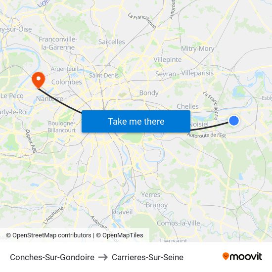 Conches-Sur-Gondoire to Carrieres-Sur-Seine map
