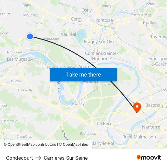 Condecourt to Carrieres-Sur-Seine map