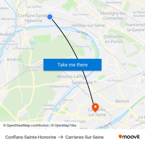 Conflans-Sainte-Honorine to Carrieres-Sur-Seine map