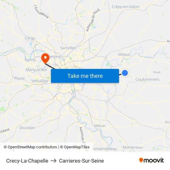 Crecy-La-Chapelle to Carrieres-Sur-Seine map