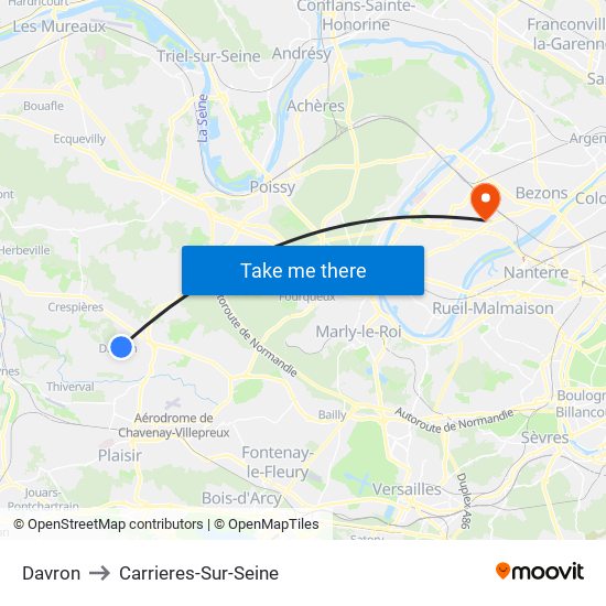 Davron to Carrieres-Sur-Seine map