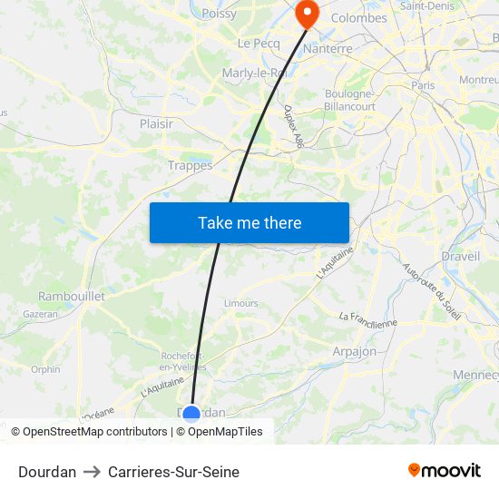 Dourdan to Carrieres-Sur-Seine map