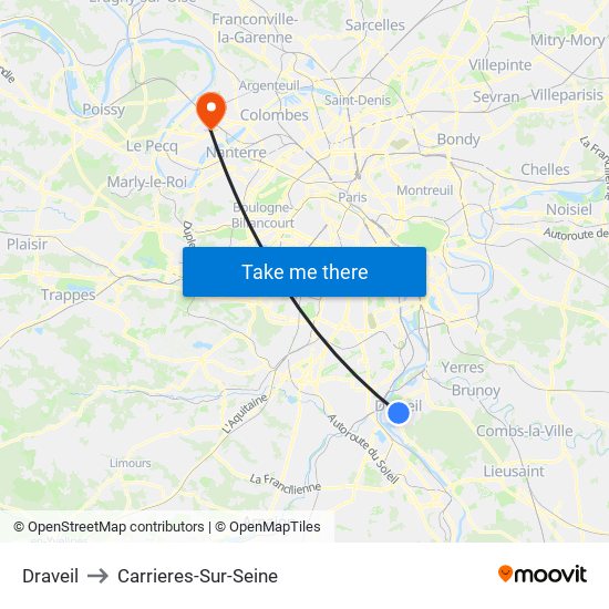 Draveil to Carrieres-Sur-Seine map