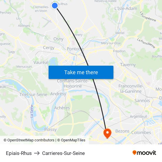 Epiais-Rhus to Carrieres-Sur-Seine map