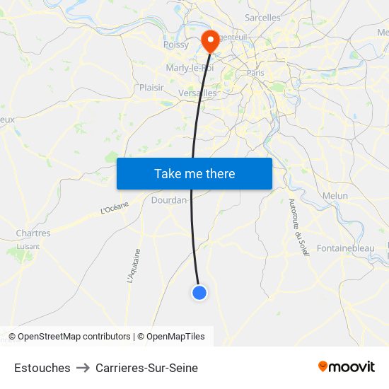 Estouches to Carrieres-Sur-Seine map