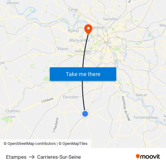 Etampes to Carrieres-Sur-Seine map