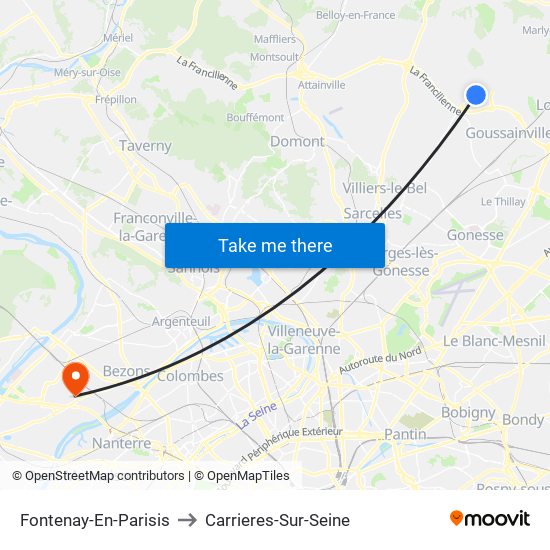 Fontenay-En-Parisis to Carrieres-Sur-Seine map