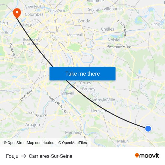 Fouju to Carrieres-Sur-Seine map