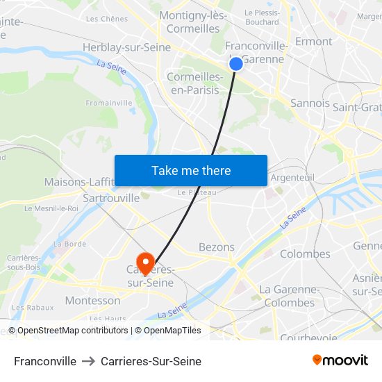 Franconville to Carrieres-Sur-Seine map