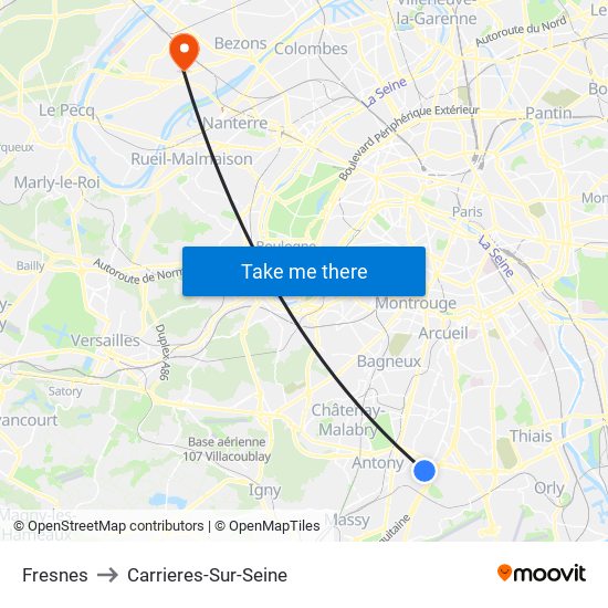 Fresnes to Carrieres-Sur-Seine map