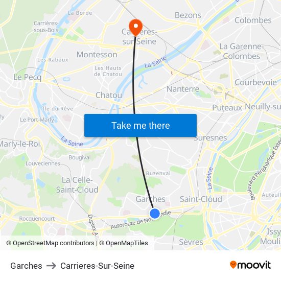 Garches to Carrieres-Sur-Seine map