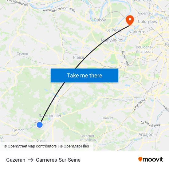 Gazeran to Carrieres-Sur-Seine map