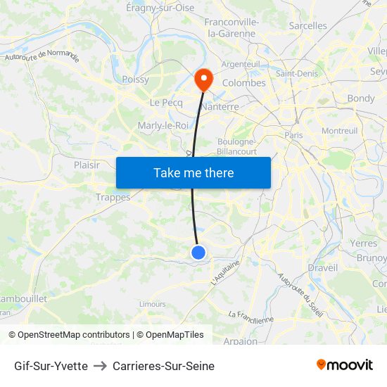 Gif-Sur-Yvette to Carrieres-Sur-Seine map