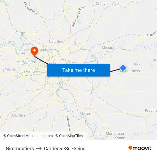 Giremoutiers to Carrieres-Sur-Seine map