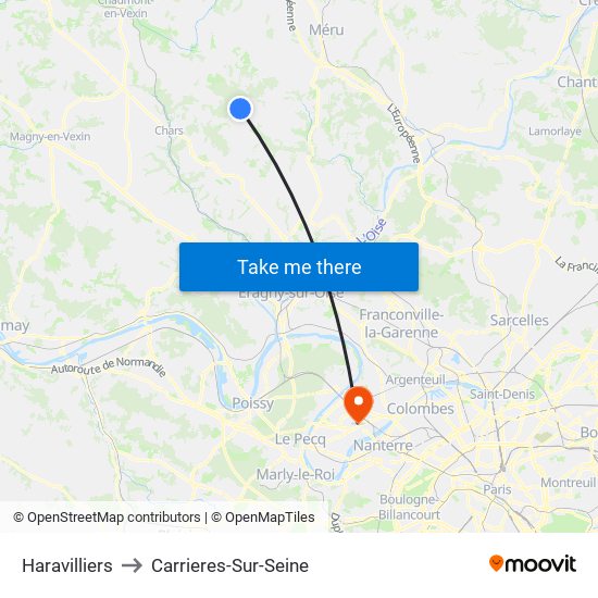 Haravilliers to Carrieres-Sur-Seine map