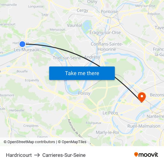 Hardricourt to Carrieres-Sur-Seine map