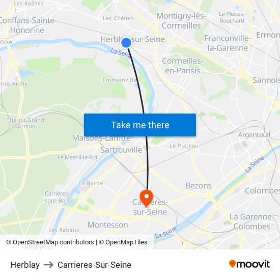 Herblay to Carrieres-Sur-Seine map