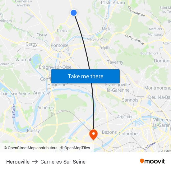 Herouville to Carrieres-Sur-Seine map