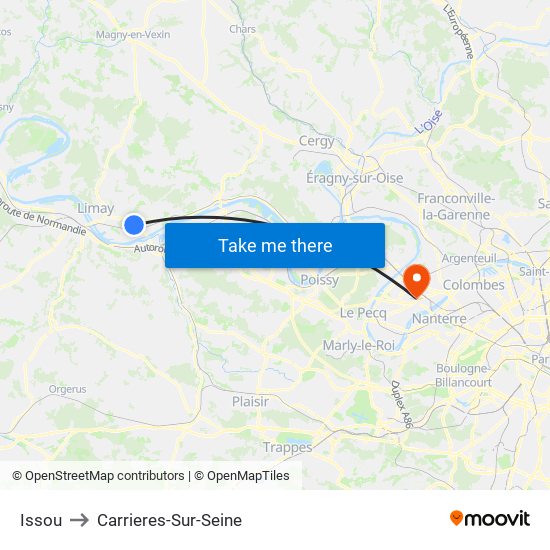 Issou to Carrieres-Sur-Seine map