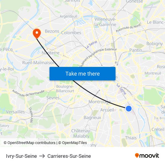 Ivry-Sur-Seine to Carrieres-Sur-Seine map