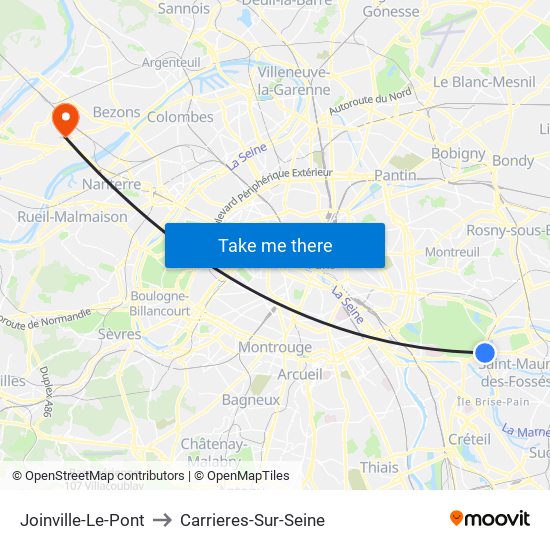 Joinville-Le-Pont to Carrieres-Sur-Seine map