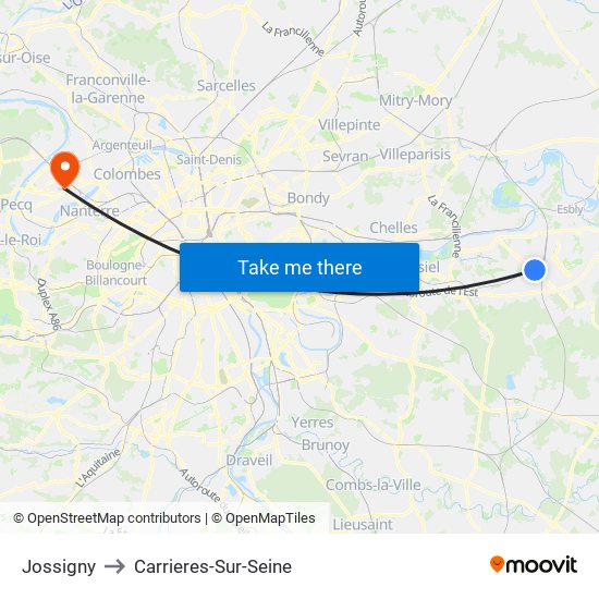Jossigny to Carrieres-Sur-Seine map