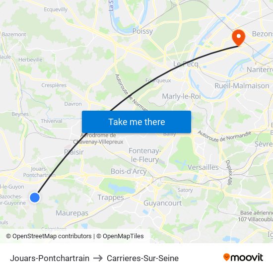 Jouars-Pontchartrain to Carrieres-Sur-Seine map