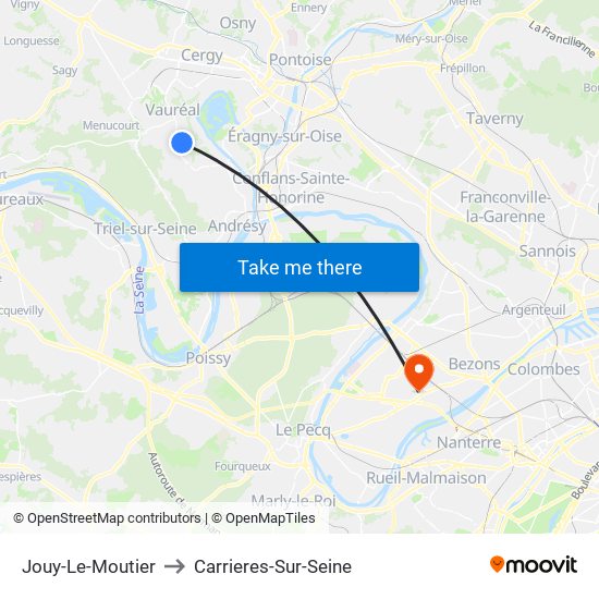 Jouy-Le-Moutier to Carrieres-Sur-Seine map